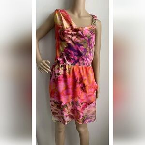 Jennifer Lopez J-lo Vibrant Cowl Neck Flutter Dress EUC Medium Cruise Vacation